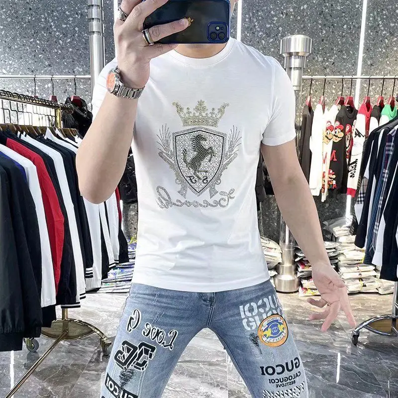 Men's Clothing Summer Cotton Short-sleeved Graphic T-shirt Trendy Brand Round Neck Rhinestone Casual All-match Half-sleeved Top
Men's Clothing Summer Cotton Short-sleeved Graphic T-shirt Trendy Brand Round Neck Rhinestone Casual All-match Half-sleeved Top