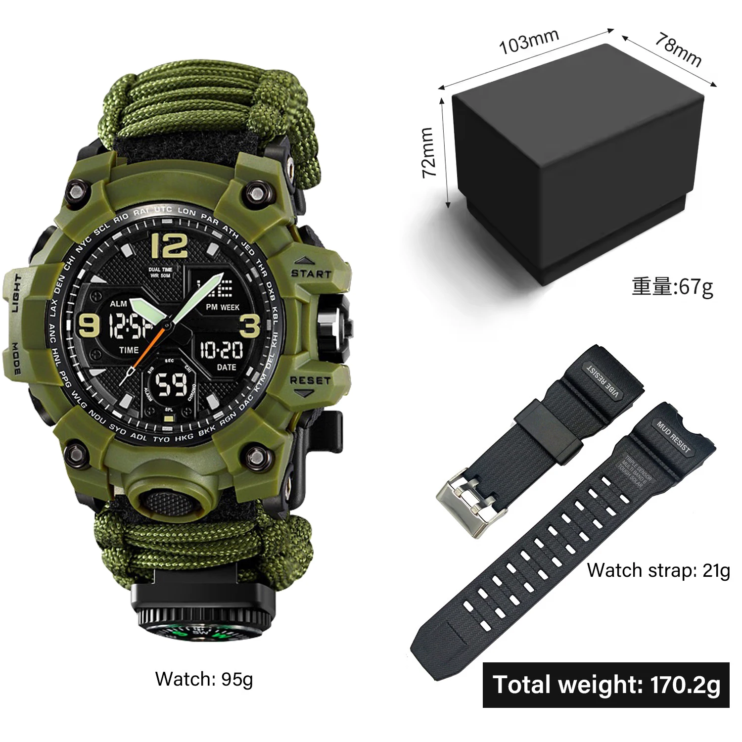 Men Outdoor Survival Watch Multifunction Sports Wristwatch Compass Waterproof Watch Quartz LED Movement Digital Watch
Men Outdoor Survival Watch Multifunction Sports Wristwatch Compass Waterproof Watch Quartz LED Movement Digital Watch