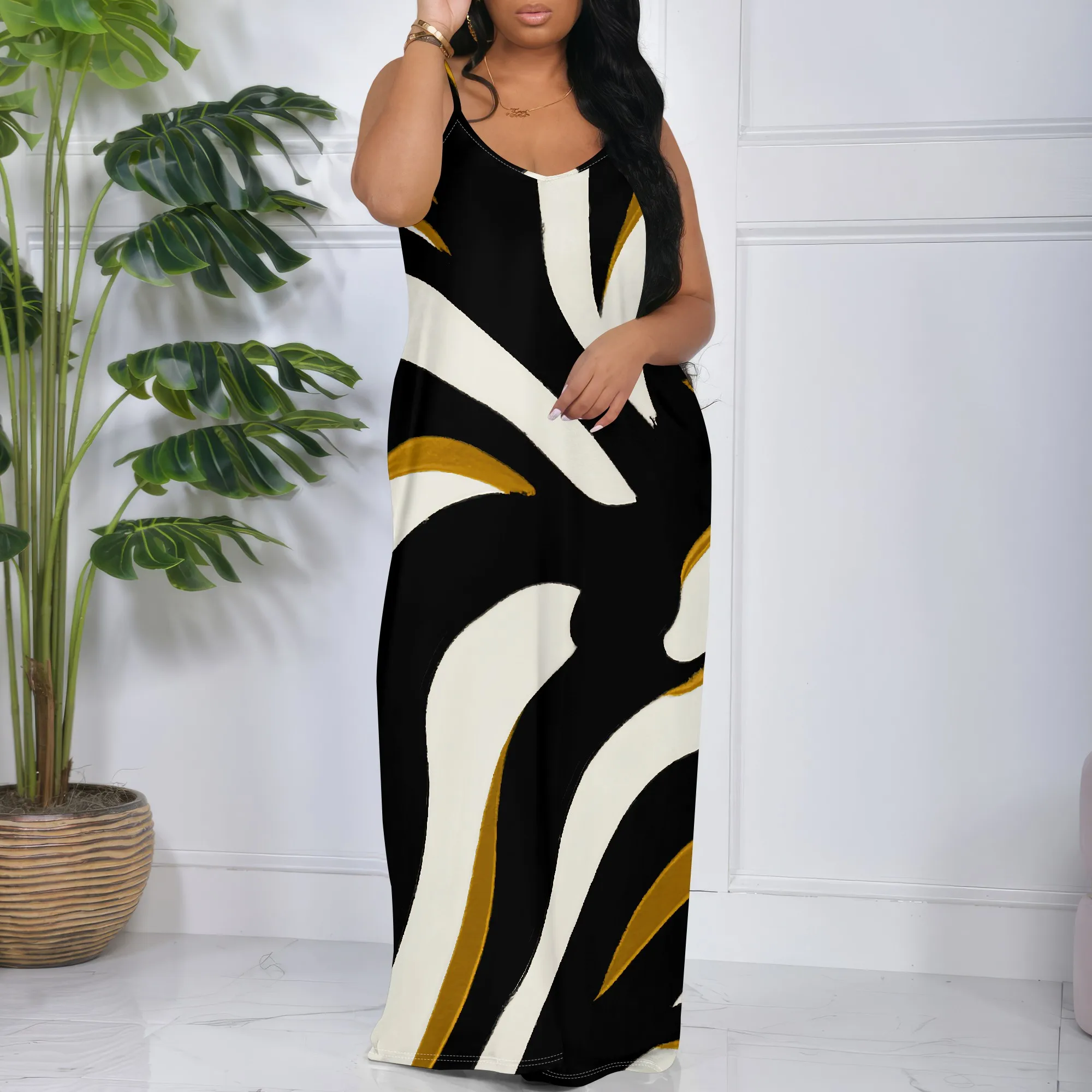 Black White Abstract Print Maxi Dress S-3XL Spaghetti Strap Straight Style for Art Gallery, Fashion Street or Urban Chic Look
Black White Abstract Print Maxi Dress S-3XL Spaghetti Strap Straight Style for Art Gallery, Fashion Street or Urban Chic Look