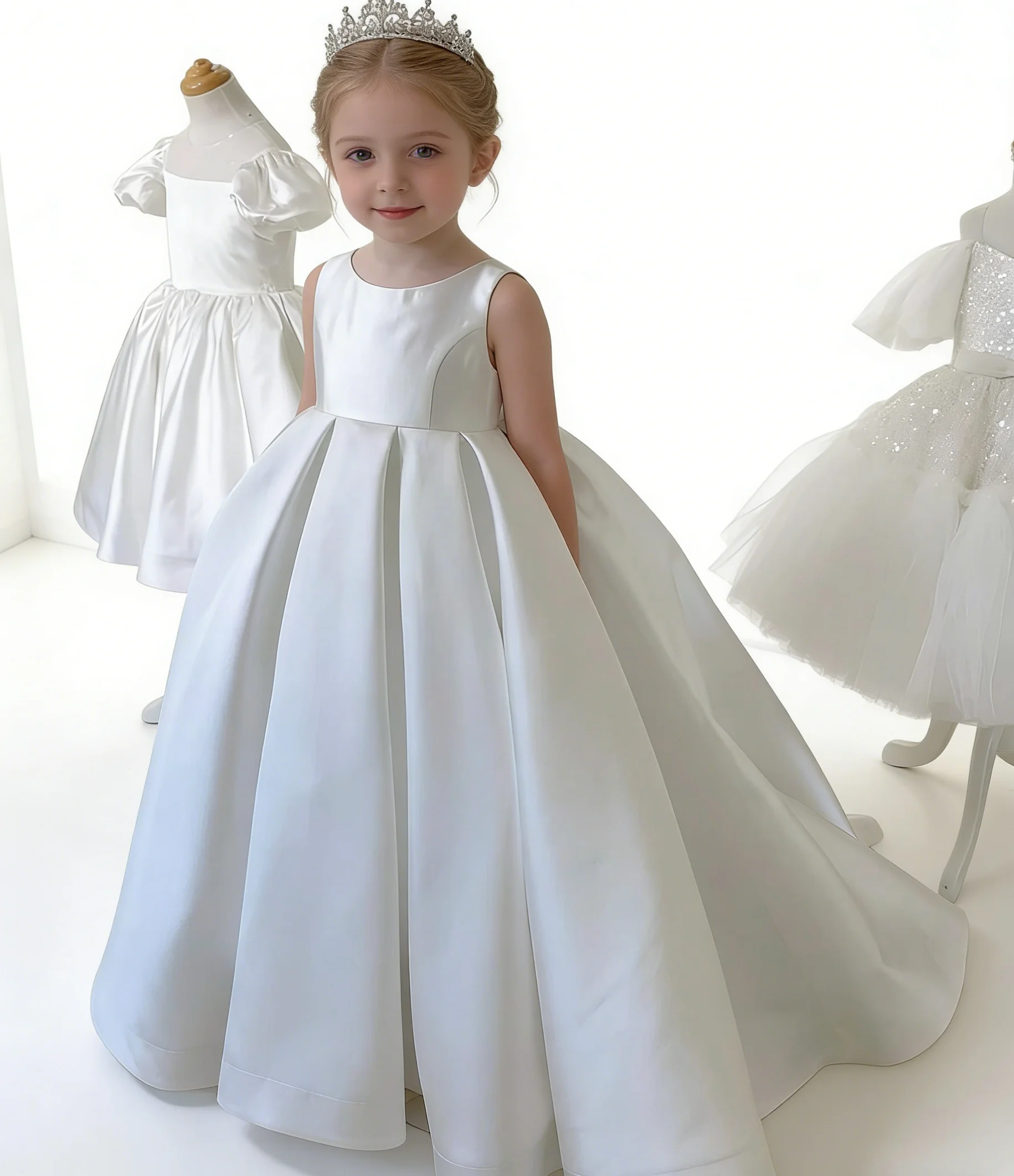 White Flower Girl Dress with Bow Strap Mini Ball Gown Custom Wedding Party Dress for Girls 1st Communion Frocks Kids Clothing
White Flower Girl Dress with Bow Strap Mini Ball Gown Custom Wedding Party Dress for Girls 1st Communion Frocks Kids Clothing