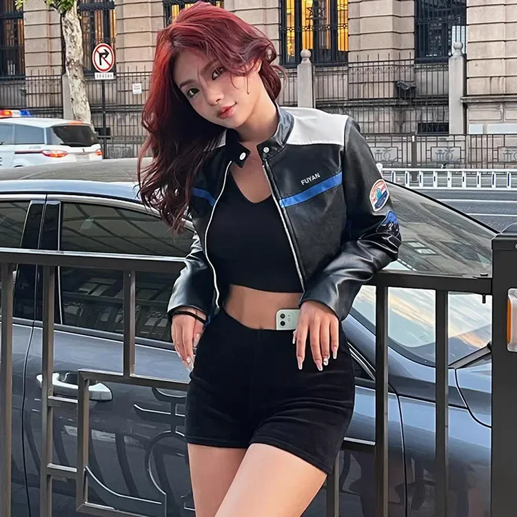 American color match hot girls Baseball uniform PU leather jacket harajuku new goth short motorcycle jackets for women clothes
American color match hot girls Baseball uniform PU leather jacket harajuku new goth short motorcycle jackets for women clothes