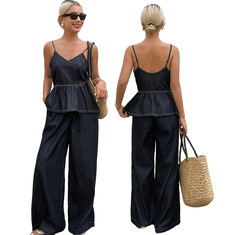 Summer Women's Washed Denim Suit Sleeveless Suspender Pants Two-Piece Set 2026 Fashion Trendy Outfit for Ladies
Summer Women's Washed Denim Suit Sleeveless Suspender Pants Two-Piece Set 2026 Fashion Trendy Outfit for Ladies