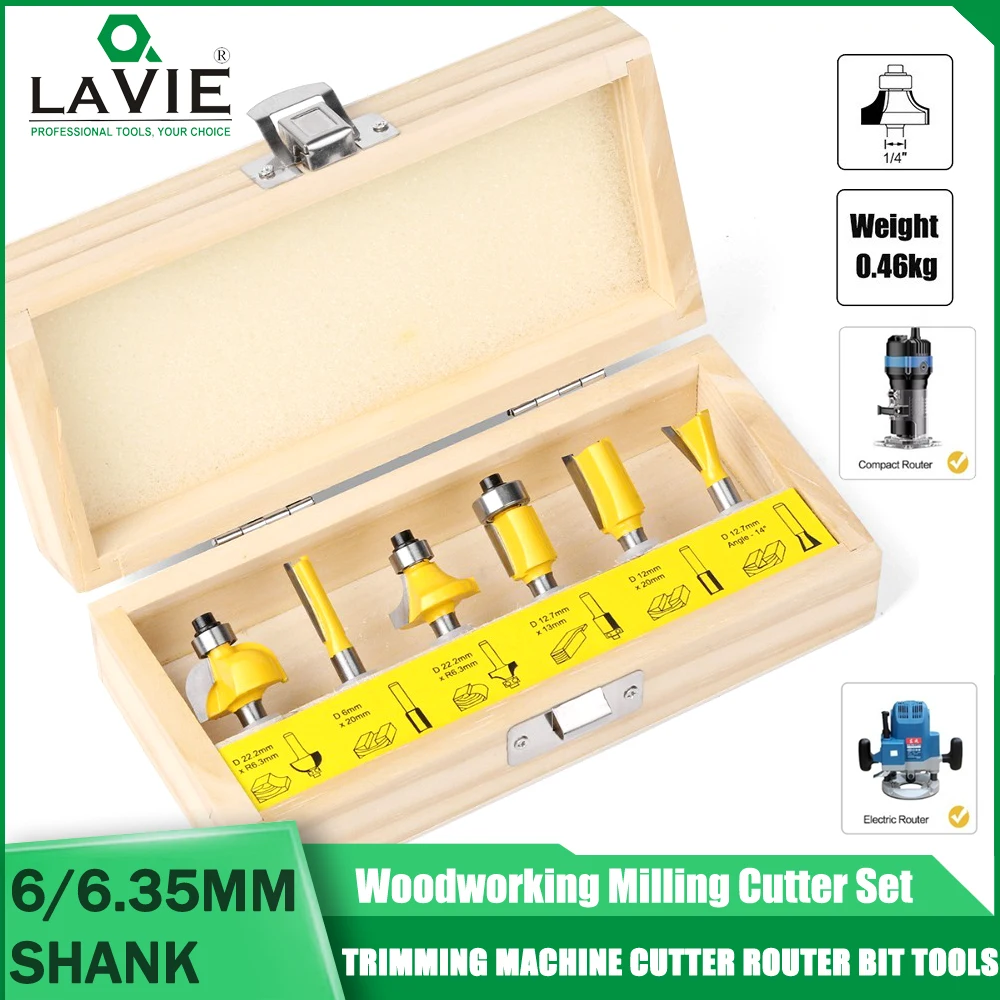 LAVIE 6PC 1/4'' 6mm Shank Woodworking Milling Cutter Set Trimming Machine Cutter Router Bit ToolsTrimming Cutter Optional Boxed
LAVIE 6PC 1/4'' 6mm Shank Woodworking Milling Cutter Set Trimming Machine Cutter Router Bit ToolsTrimming Cutter Optional Boxed