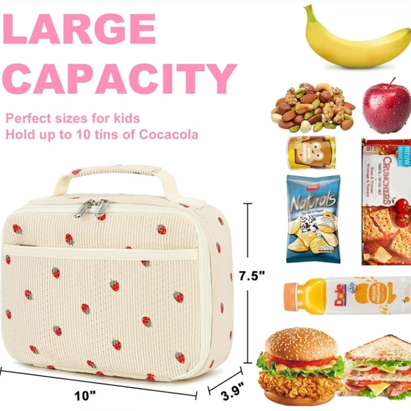 Pink Strawberry Corduroy Insulated Lunch Bag Food Pouch for School Work Picnic Camping Outdoor Picnic Bags Portable Thermal 1Pcs
Pink Strawberry Corduroy Insulated Lunch Bag Food Pouch for School Work Picnic Camping Outdoor Picnic Bags Portable Thermal 1Pcs