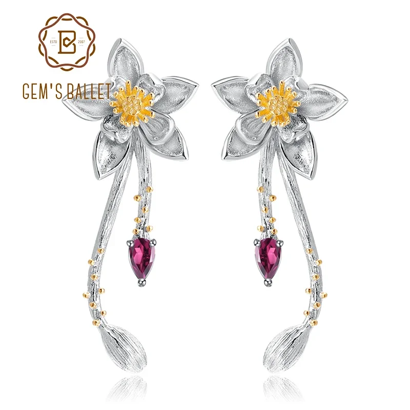 GEM'S BALLET 0.56Ct Natural Rhodolite Garnet Earrings 925 Sterling Silver Handmade Plum Blossom Flower Dangle Earrings for Women
GEM'S BALLET 0.56Ct Natural Rhodolite Garnet Earrings 925 Sterling Silver Handmade Plum Blossom Flower Dangle Earrings for Women