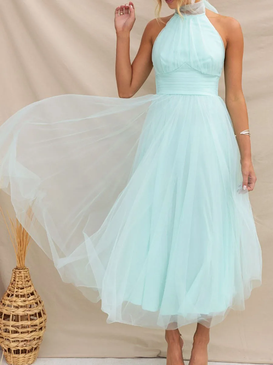 Women'S Neck Hanging Mesh High Neckline Backless Long Skirt With Adjustable Tie Up Thin Gauze High Waist Party Wedding Dress
Women'S Neck Hanging Mesh High Neckline Backless Long Skirt With Adjustable Tie Up Thin Gauze High Waist Party Wedding Dress