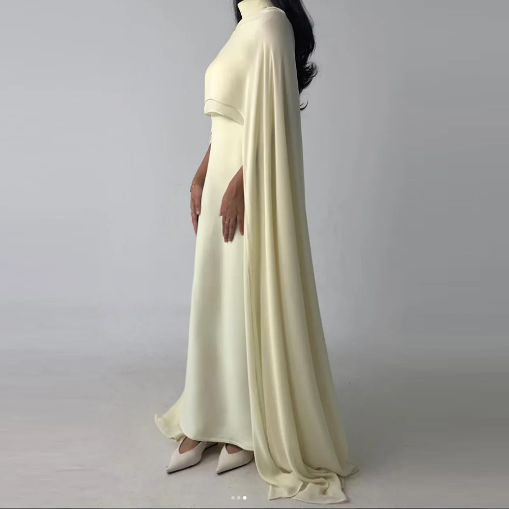 Elegant Light Yellow Evening Dresses Customized Cape Sleeve High Neck Pleat A Line Formal Party Dress Woman Long Prom Gown
Elegant Light Yellow Evening Dresses Customized Cape Sleeve High Neck Pleat A Line Formal Party Dress Woman Long Prom Gown