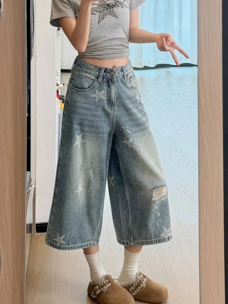 American Style Star Hole Seven-Foot Pants Women's Straight Leg Summer New Large Size Fat MM Loose Slim Wide Leg Jeans
American Style Star Hole Seven-Foot Pants Women's Straight Leg Summer New Large Size Fat MM Loose Slim Wide Leg Jeans