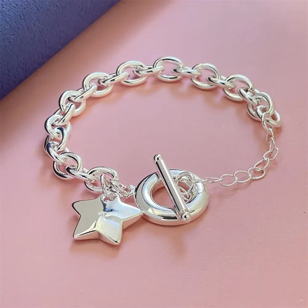 925 Sterling Silver Jewelry Star Pendant Bracelet, To Clasp Women's Bracelet Couple Simple Luxury Wedding Birthday Gift
925 Sterling Silver Jewelry Star Pendant Bracelet, To Clasp Women's Bracelet Couple Simple Luxury Wedding Birthday Gift