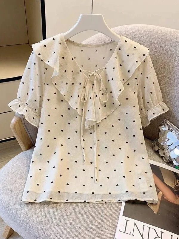 Women's V-neck Short Sleeve Shirt Summer New Style Flounce Hem Chiffon Top Korean Version Loose Fit Commute Style Polka Dot P...
Women's V-neck Short Sleeve Shirt Summer New Style Flounce Hem Chiffon Top Korean Version Loose Fit Commute Style Polka Dot P...