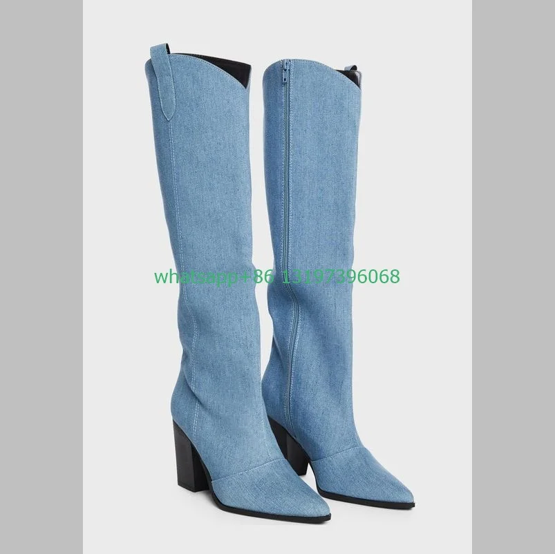 Lady denim cowboy design boots chunky heel pointed toe boots jeans style punk Gothic boots runway new arrive denim boots size
Lady denim cowboy design boots chunky heel pointed toe boots jeans style punk Gothic boots runway new arrive denim boots size