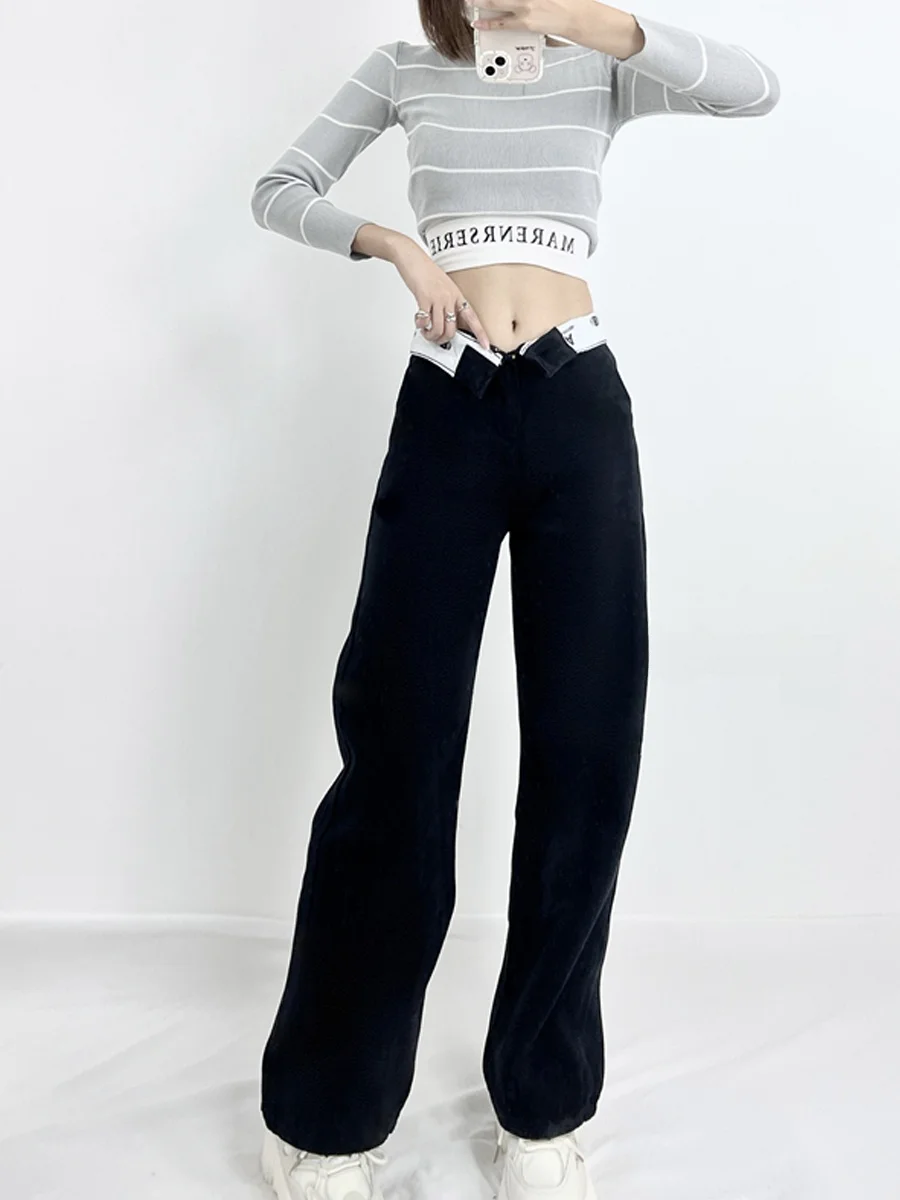 American Style Retro Black Denim Jeans Women's Casual High Waist Straight Leg Pants with Pockets Spring Autumn Two-Way Wear
American Style Retro Black Denim Jeans Women's Casual High Waist Straight Leg Pants with Pockets Spring Autumn Two-Way Wear