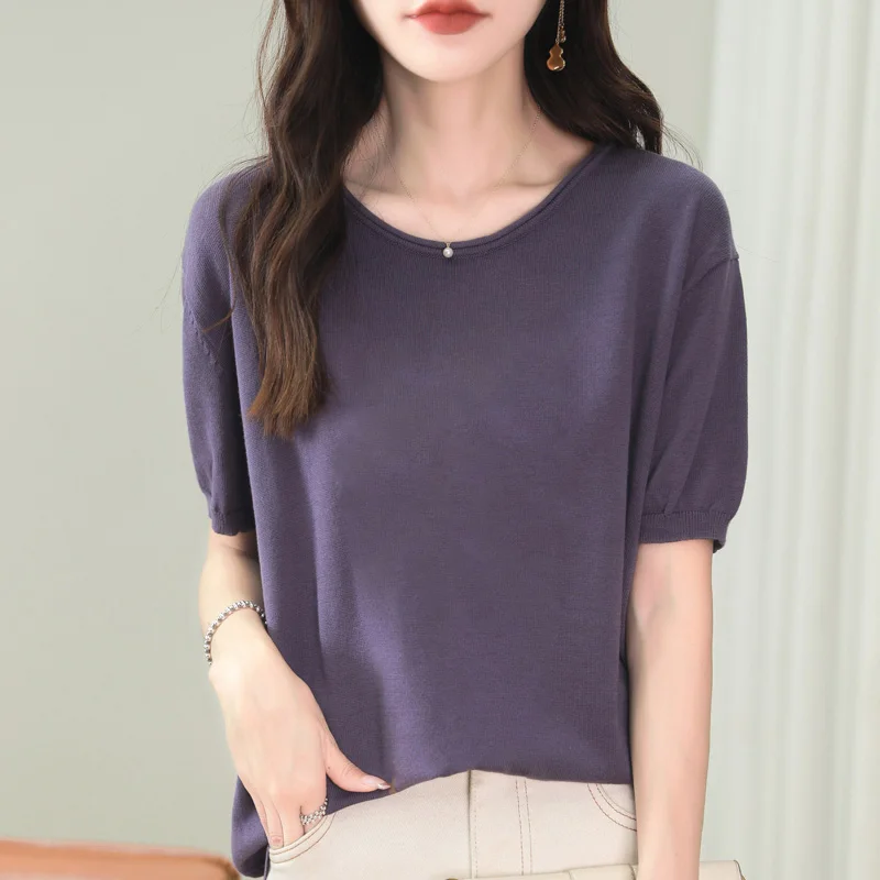 New Summer Fashion 100% Cotton Women's Sweater T-shirt Short Sleeve Women's Round Neck Pullover Casual Knitted Loose Top
New Summer Fashion 100% Cotton Women's Sweater T-shirt Short Sleeve Women's Round Neck Pullover Casual Knitted Loose Top