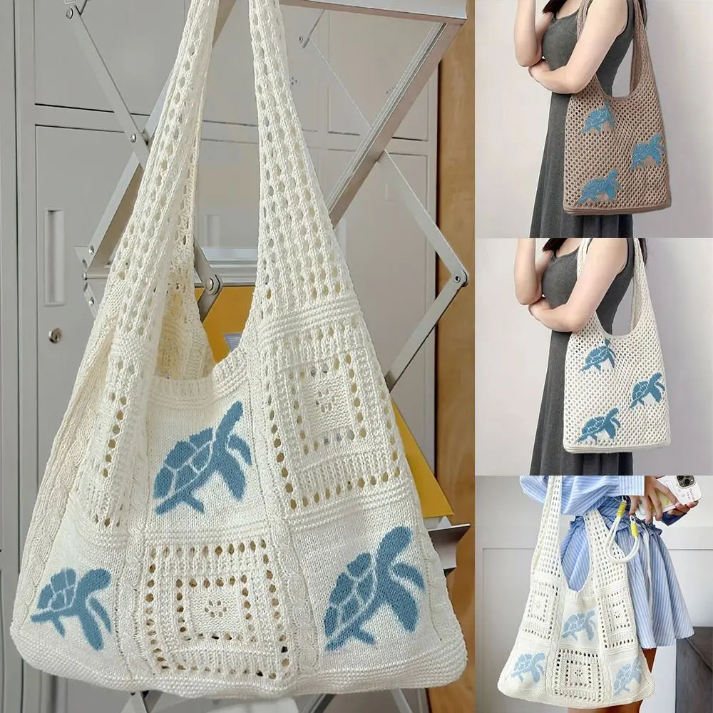 Casual Cartoon Turtle Knitting Shoulder Bag Hollow Knitted Tote Beige Brown Large Capacity Beach Bag Vacation
Casual Cartoon Turtle Knitting Shoulder Bag Hollow Knitted Tote Beige Brown Large Capacity Beach Bag Vacation