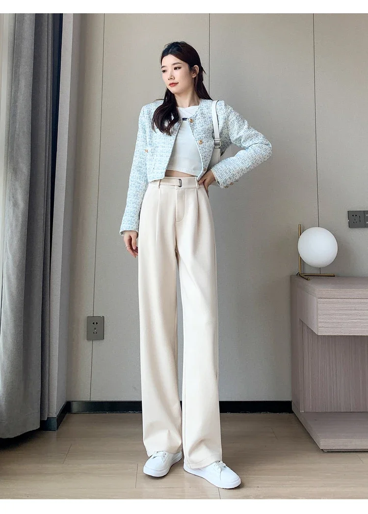 Thick Loose Casual Female Wide Leg Pants Pure Color Chic Buttons Straight Slim Fashion Women Black Apricot Z138
Thick Loose Casual Female Wide Leg Pants Pure Color Chic Buttons Straight Slim Fashion Women Black Apricot Z138