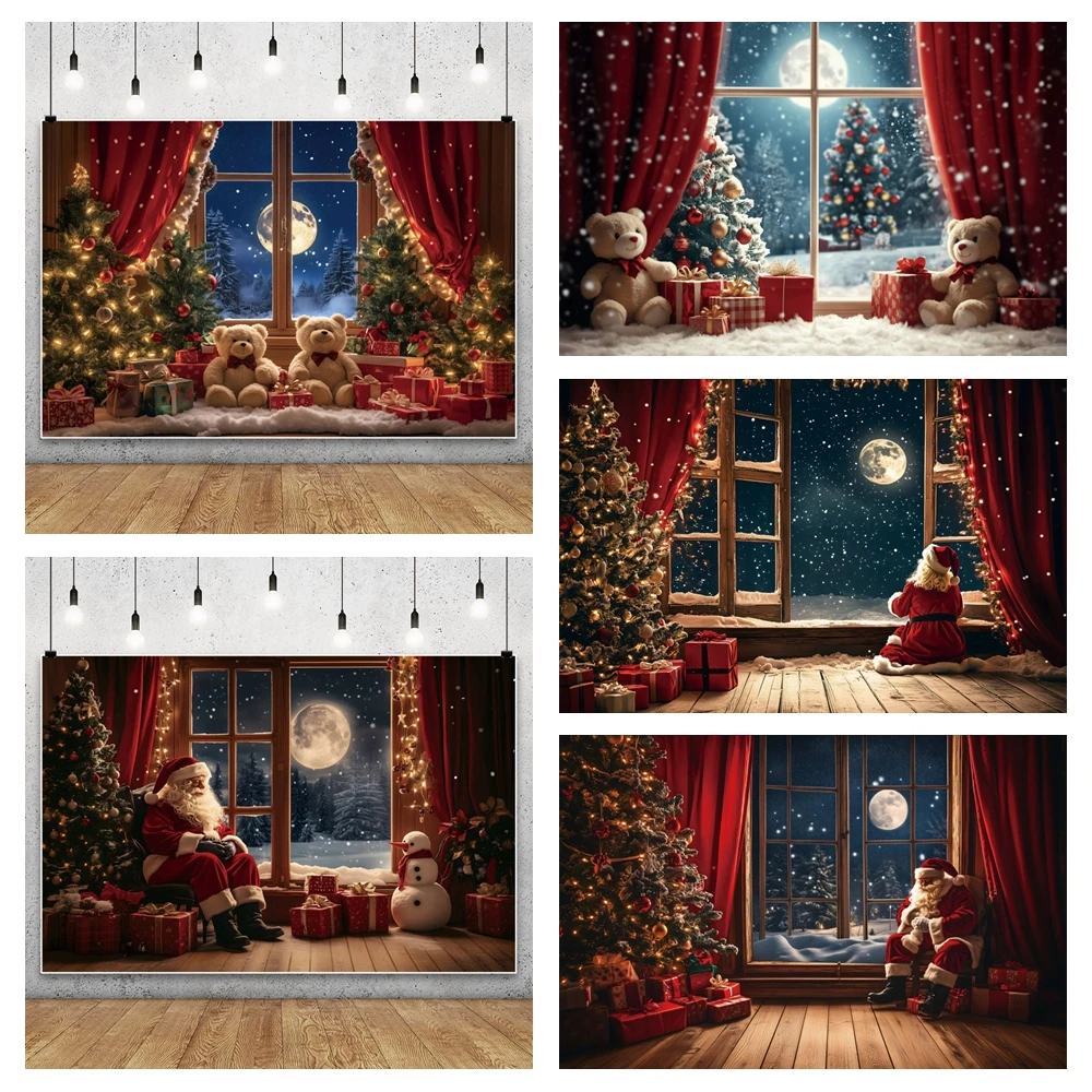 Christmas Full Moon Photography Backdrops Winter Night Wooden Window Red Curtain Xmas Trees Bears Santa Claus Background Studio
Christmas Full Moon Photography Backdrops Winter Night Wooden Window Red Curtain Xmas Trees Bears Santa Claus Background Studio