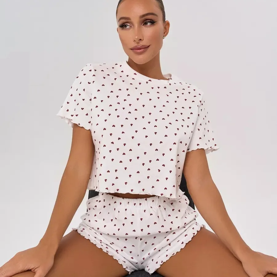 Women's Pajama Sets Loungewear Cotton Love Printed Casual Short Sleeve Shorts Two-piece Set Pajamas Women's Pijama
Women's Pajama Sets Loungewear Cotton Love Printed Casual Short Sleeve Shorts Two-piece Set Pajamas Women's Pijama