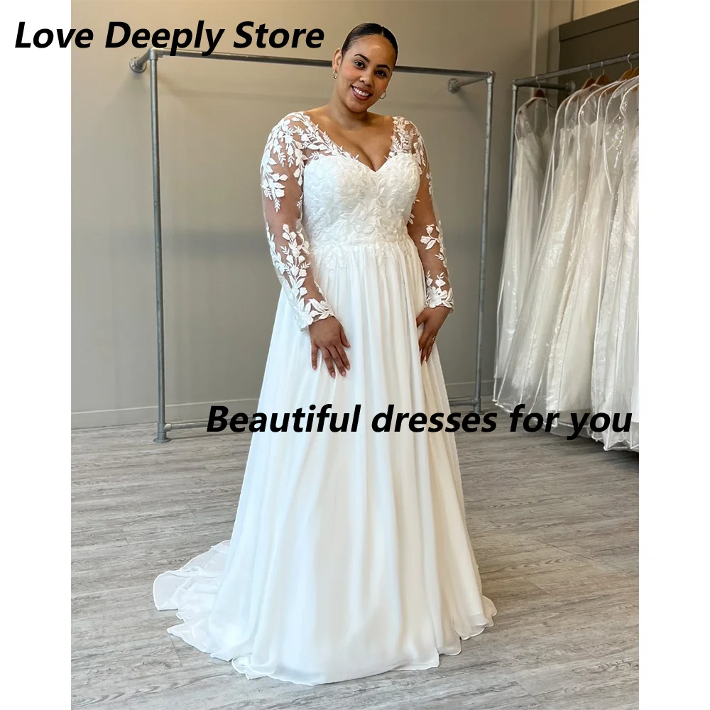 Customized Plus Size Wedding Dress for Bride Long Sleeve V Neck Applique A Line Chiffon Court Train Bridal Gown Robe Mariee
Customized Plus Size Wedding Dress for Bride Long Sleeve V Neck Applique A Line Chiffon Court Train Bridal Gown Robe Mariee