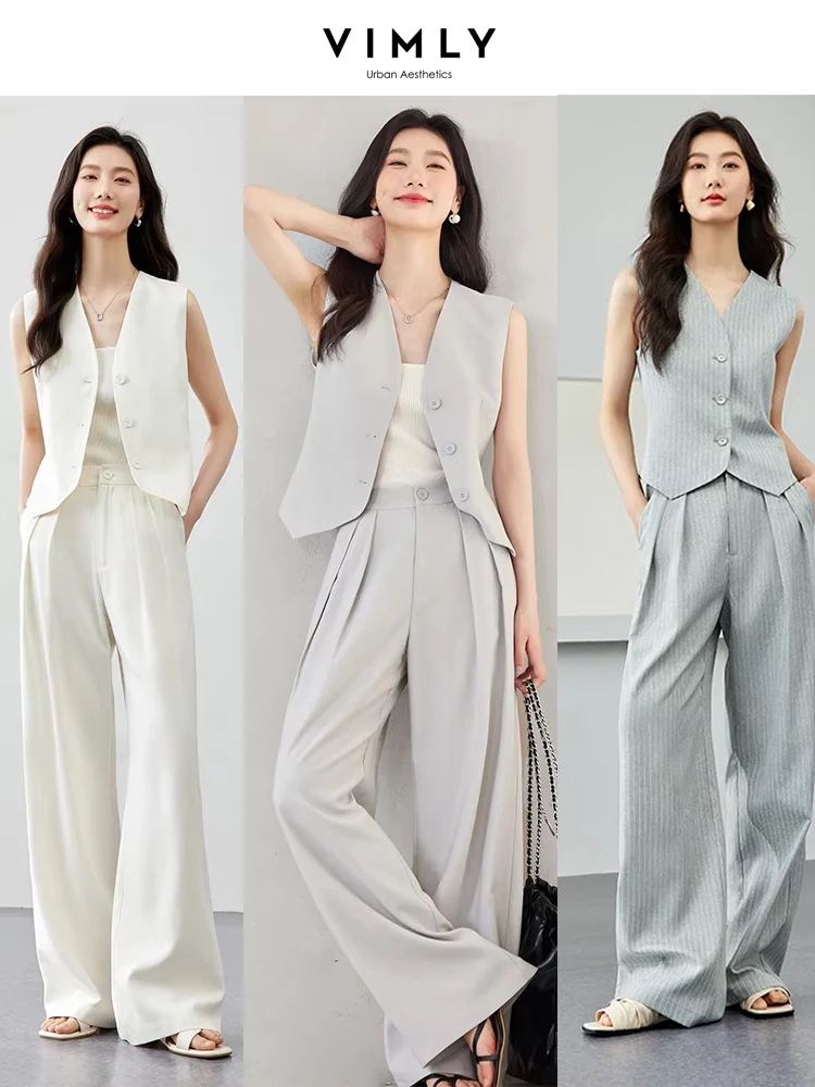 VIMLY Two Piece Office Outfit Woman 2025 Summer Pant Sets Linen Blend Women's Suits V Neck Waistcoat + Wide Leg Long Pants M7357
VIMLY Two Piece Office Outfit Woman 2025 Summer Pant Sets Linen Blend Women's Suits V Neck Waistcoat + Wide Leg Long Pants M7357