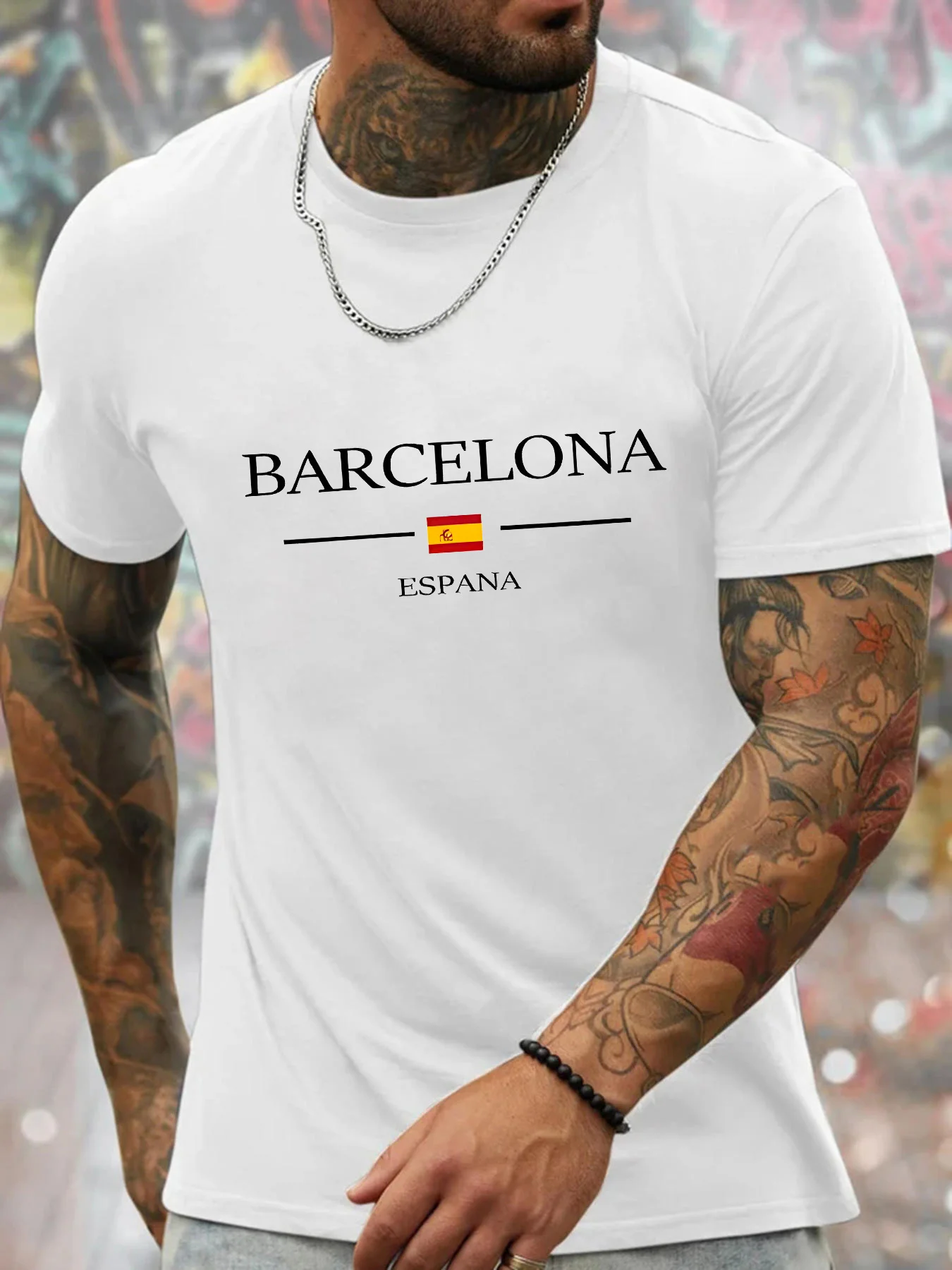 Mens Barcelona Spain Graphic Tee Casual Crew Neck Short Sleeve Lightweight Polyester Summer Shirt with Spanish Flag Design
Mens Barcelona Spain Graphic Tee Casual Crew Neck Short Sleeve Lightweight Polyester Summer Shirt with Spanish Flag Design