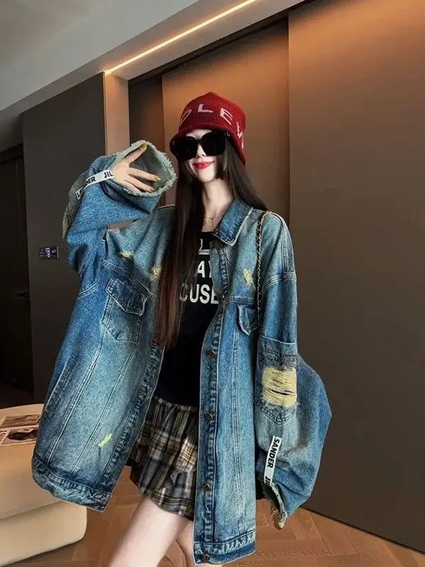 Женский джинсовый топ больших размеров, большой 300, винтажный свободный повседневный топ с дырками, весна-осень, высокий чувственный повседневный топ
Женский джинсовый топ больших размеров, большой 300, винтажный свободный повседневный топ с дырками, весна-осень, высокий чувственный повседневный топ