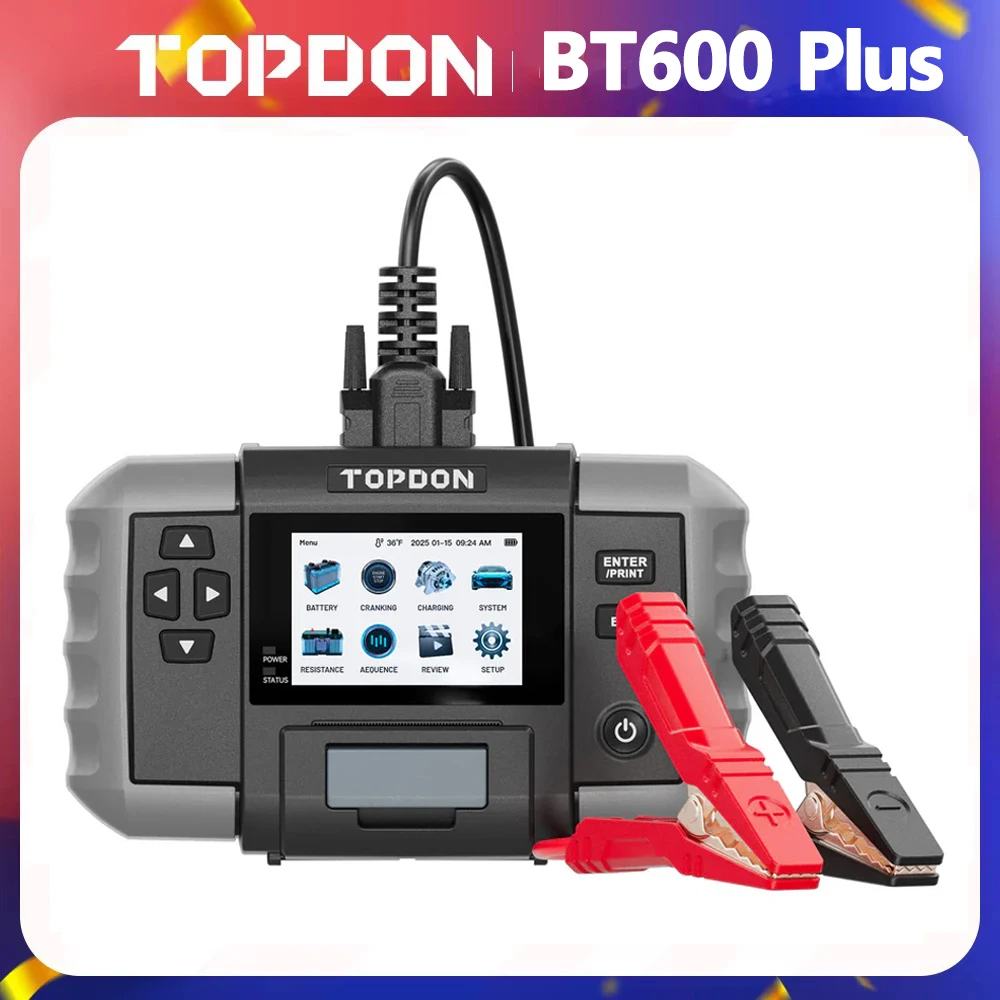 Тестер автомобильных аккумуляторов TOPDON BT600 Plus с большим дисплеем, 6В/12В/24В, 2-в-1: тестер аккумуляторов и сопротивления
Тестер автомобильных аккумуляторов TOPDON BT600 Plus с большим дисплеем, 6В/12В/24В, 2-в-1: тестер аккумуляторов и сопротивления