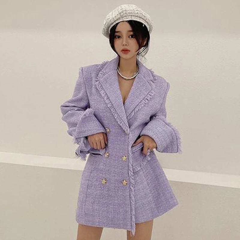 Chic Autumn Winter Women's Long Sve Suit Collar Coat Waist Cinched Thiened Woolen Outerwear Double Breasted Faionable
Chic Autumn Winter Women's Long Sve Suit Collar Coat Waist Cinched Thiened Woolen Outerwear Double Breasted Faionable