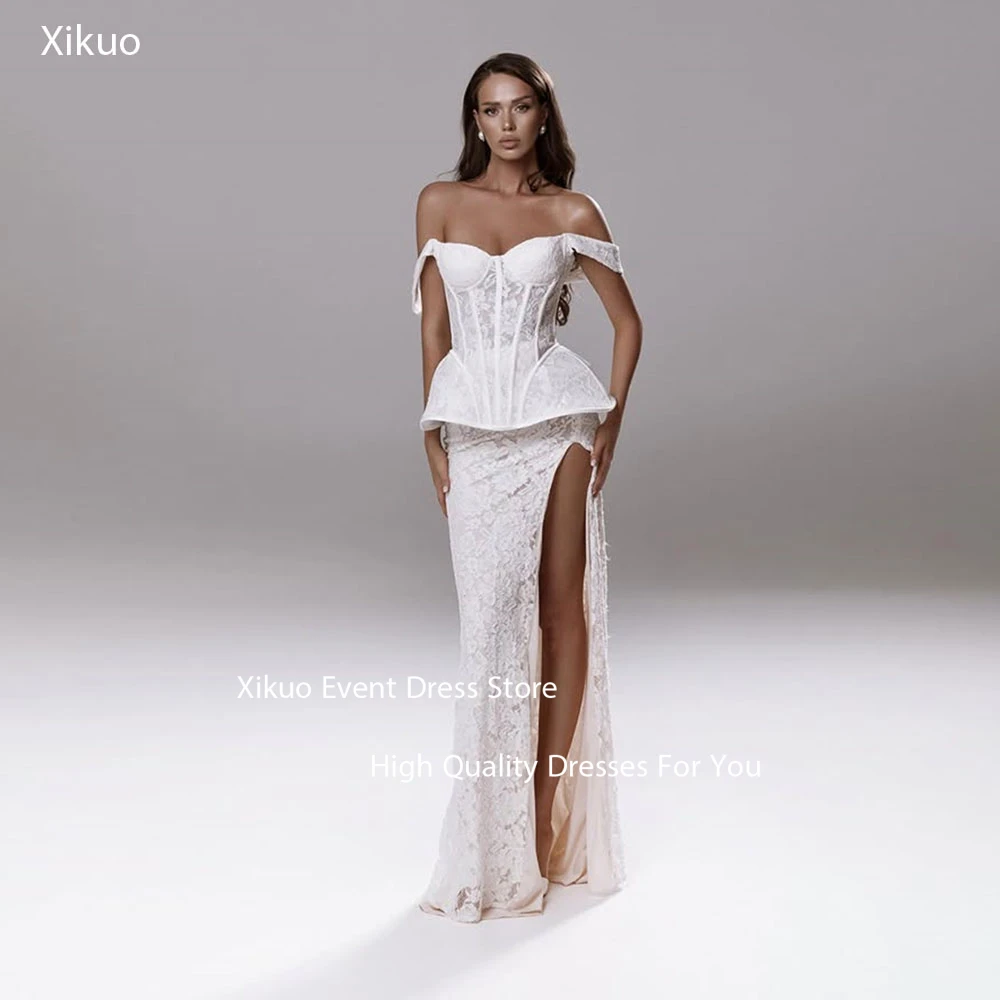 Xikuo Graceful Lace Side High Slit Wedding Dress Off Shoulder Bespoke Occasion Maxi Length Bridal Gowns Bride Dresses Customized
Xikuo Graceful Lace Side High Slit Wedding Dress Off Shoulder Bespoke Occasion Maxi Length Bridal Gowns Bride Dresses Customized