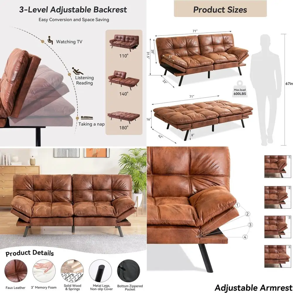 Leather Sofa Bed, Convertible Couch, Memory Foam Loveseat Sleeper Sofa, Compact Splitback Sofa for Living Room, Office, Classic
Leather Sofa Bed, Convertible Couch, Memory Foam Loveseat Sleeper Sofa, Compact Splitback Sofa for Living Room, Office, Classic