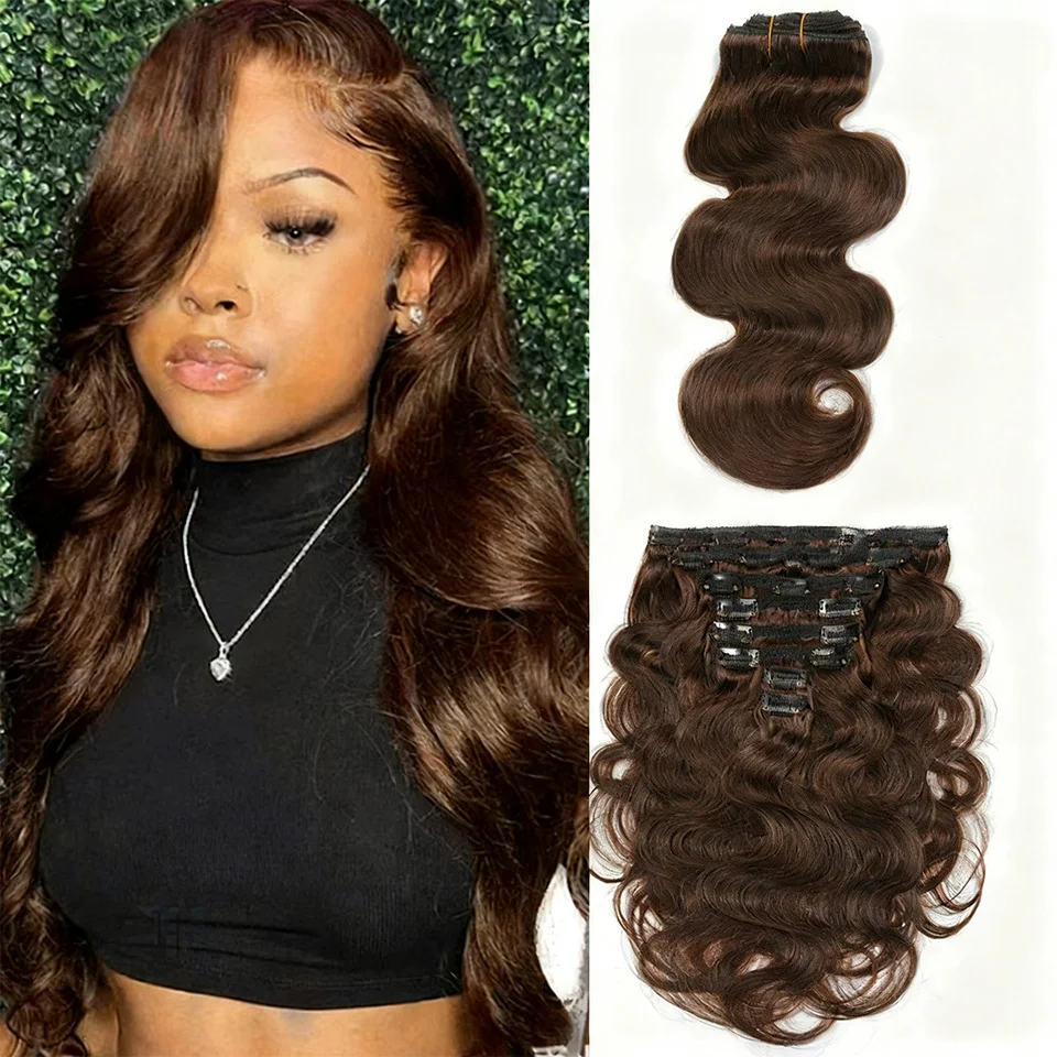 Body Wave Clip In Hair Extensions #2 Dark Brown Real Human Hair For Women Seamless Clip Ins 8Pcs 20 Clips 120g/set
Body Wave Clip In Hair Extensions #2 Dark Brown Real Human Hair For Women Seamless Clip Ins 8Pcs 20 Clips 120g/set