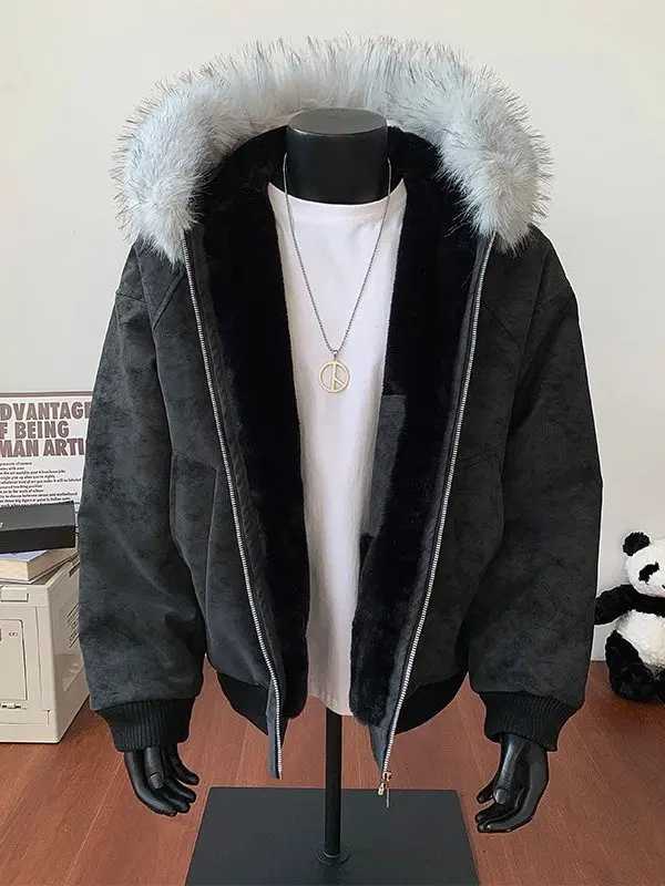 Retro Thiened Cotton Jaet with Fur Collar for Men Casual Spor Youthful Polyester Lined Long Sve Zipper Closure Coat
Retro Thiened Cotton Jaet with Fur Collar for Men Casual Spor Youthful Polyester Lined Long Sve Zipper Closure Coat