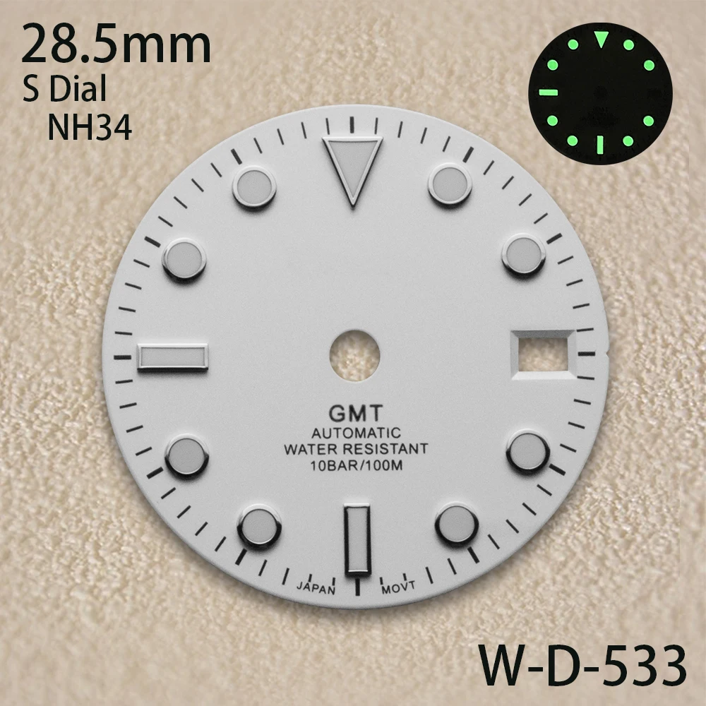 28.5mm S Logo White GMT Dial Fit NH34 Movement Green Luminous Matte High-Quality Watch Modified Accessories
28.5mm S Logo White GMT Dial Fit NH34 Movement Green Luminous Matte High-Quality Watch Modified Accessories