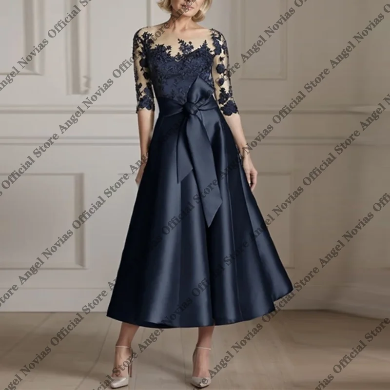 Tea Length Navy Blue Mother of the Bride Dresses 2026 with Sleeves Wedding Party Dresses vestidos madre de novia para bodas
Tea Length Navy Blue Mother of the Bride Dresses 2026 with Sleeves Wedding Party Dresses vestidos madre de novia para bodas