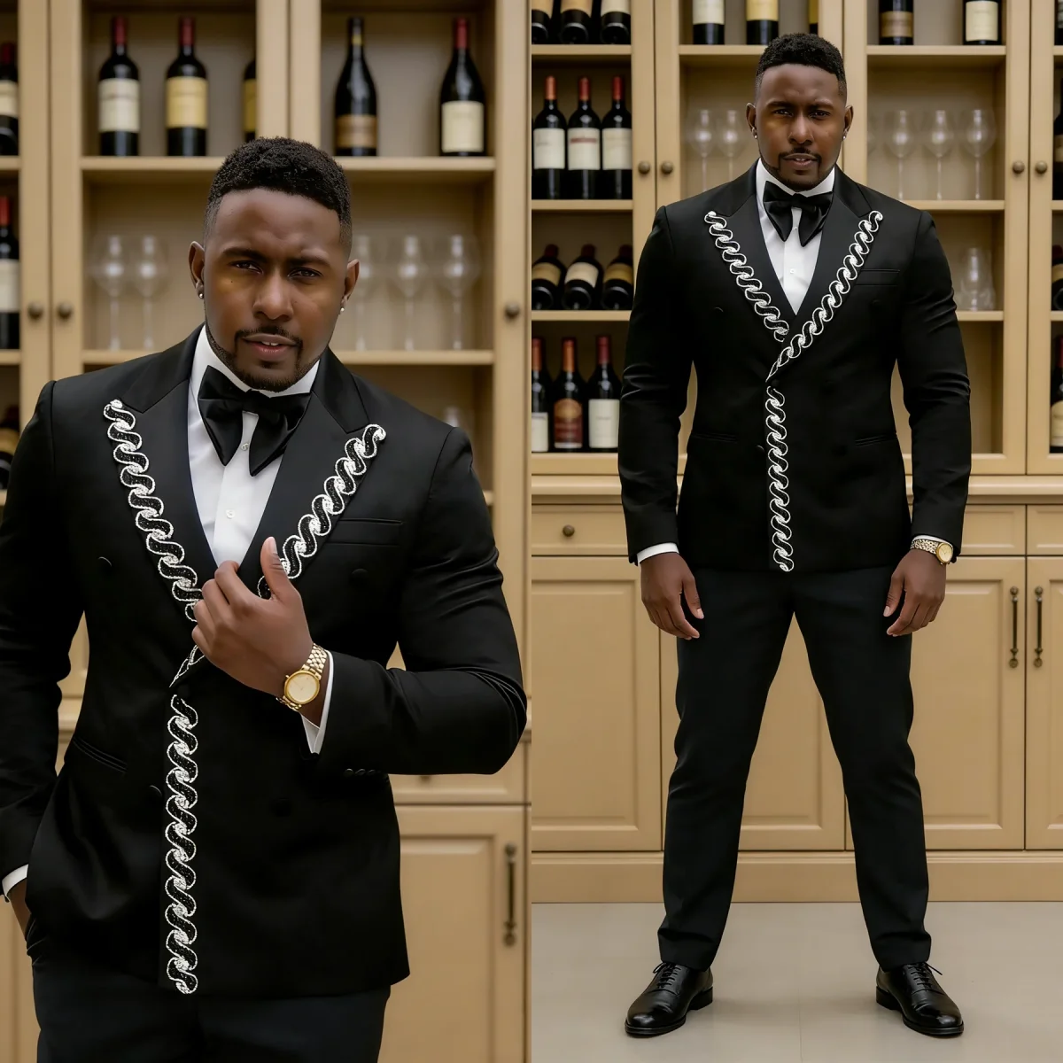 Formal Crystals Men Wedding Tuxedos Peaked Lapel Double Breasted Pant Sets Loose Fit Prom Male Party 2 Piece Customized
Formal Crystals Men Wedding Tuxedos Peaked Lapel Double Breasted Pant Sets Loose Fit Prom Male Party 2 Piece Customized