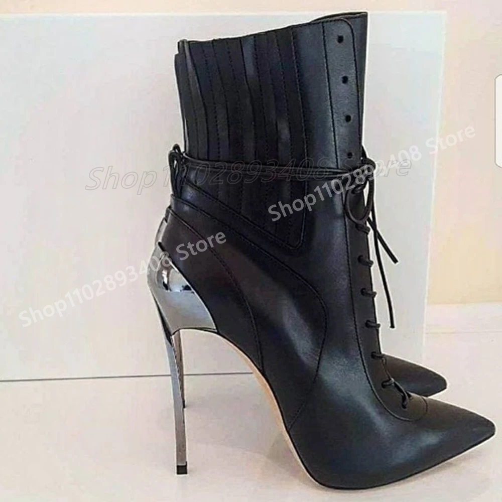 Black Front Lace-up Pointy Ankle Boots Matte Leather Stiletto High Heel Fashion Sexy Hot Women Shoes 2025 Summer Para Mujere
Black Front Lace-up Pointy Ankle Boots Matte Leather Stiletto High Heel Fashion Sexy Hot Women Shoes 2025 Summer Para Mujere