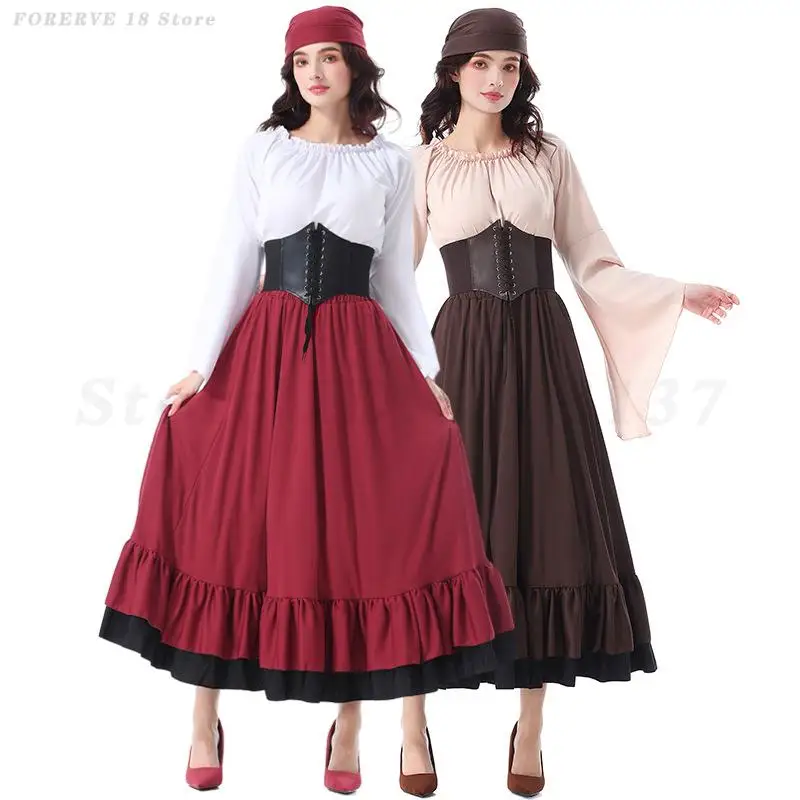 Women Halloween Pirate Cosplay Costume Vintage Medieval Ruffled Top Long Skirt Outfit Stage Performance Party Dance Costumes
Women Halloween Pirate Cosplay Costume Vintage Medieval Ruffled Top Long Skirt Outfit Stage Performance Party Dance Costumes