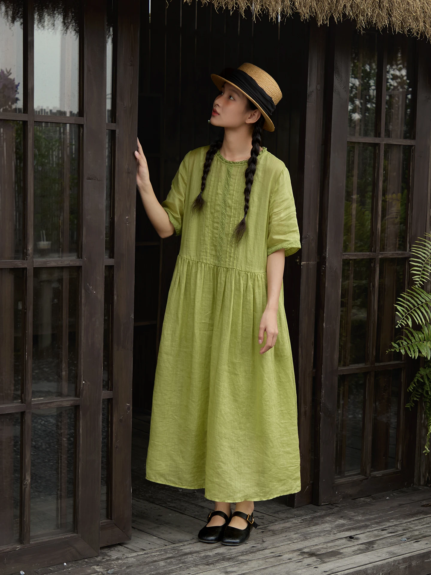 Original Summer Lightweight Breathable Loose Women's Dress Short Sleeve Cotton Linen Long Midi Skirt Green Color Artistic Style
Original Summer Lightweight Breathable Loose Women's Dress Short Sleeve Cotton Linen Long Midi Skirt Green Color Artistic Style
