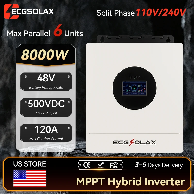 ECGSOLAX 8KW Hybrid Solar Inverter Split-Phase 120V 240V 48V Pure Sine Wave Hybrid Inverter With MPPT 120A Charger Built in WIFI
ECGSOLAX 8KW Hybrid Solar Inverter Split-Phase 120V 240V 48V Pure Sine Wave Hybrid Inverter With MPPT 120A Charger Built in WIFI
