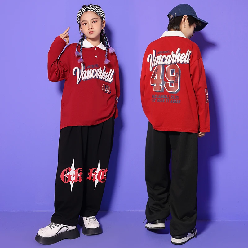 Girls Boys Teenage Showing Streetwear Outfits Hip Hop Clothing Red Polo Shirt Baggy Pants For Kids Jazz Dance Costume Clothes
Girls Boys Teenage Showing Streetwear Outfits Hip Hop Clothing Red Polo Shirt Baggy Pants For Kids Jazz Dance Costume Clothes