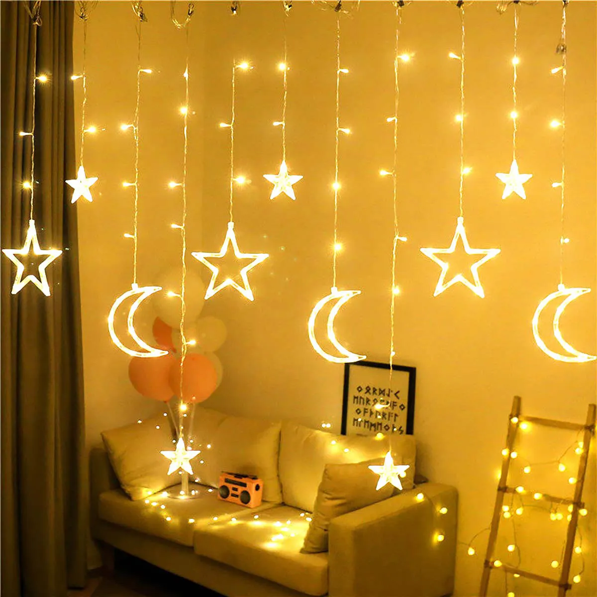 Led Moon Star Curtain Lights 3.5M Window Fairy Lights String Garland Christmas Tree Home Party Holiday Garden Street Decoration
Led Moon Star Curtain Lights 3.5M Window Fairy Lights String Garland Christmas Tree Home Party Holiday Garden Street Decoration