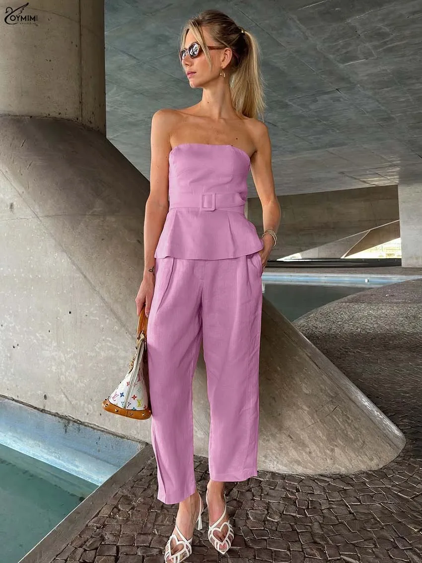 Oymimi Elegant Pink Cotton Two Piece Outfits Woman Fashion Strapless Open Back Lace-Up Tops And Pockets Straight Trousers Sets
Oymimi Elegant Pink Cotton Two Piece Outfits Woman Fashion Strapless Open Back Lace-Up Tops And Pockets Straight Trousers Sets