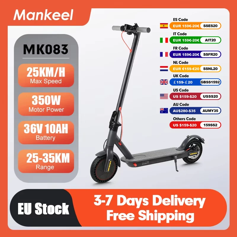 Mankeel MK083 Electric Scooter for Adult 350W 25KM/H Smart APP Control Foldable Electric Kick Scooters 30KM Range E Scooter
Mankeel MK083 Electric Scooter for Adult 350W 25KM/H Smart APP Control Foldable Electric Kick Scooters 30KM Range E Scooter