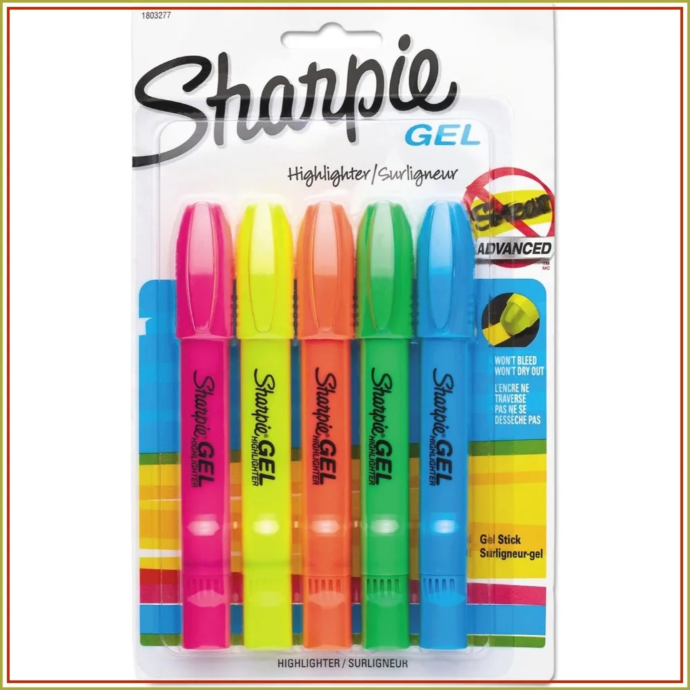 Gel Highlighters Set, Smear-Resistant, No Bleed, Assorted Colors, 5-Pack
Gel Highlighters Set, Smear-Resistant, No Bleed, Assorted Colors, 5-Pack
