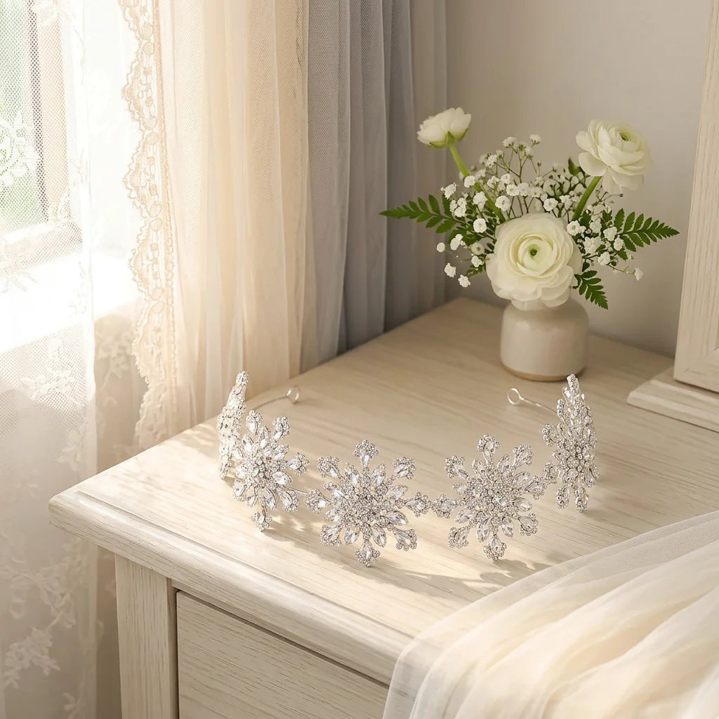 Bridal Rhinestone Hairband Korean Style Snowflake Hair Accessory for Wedding Updo
Bridal Rhinestone Hairband Korean Style Snowflake Hair Accessory for Wedding Updo