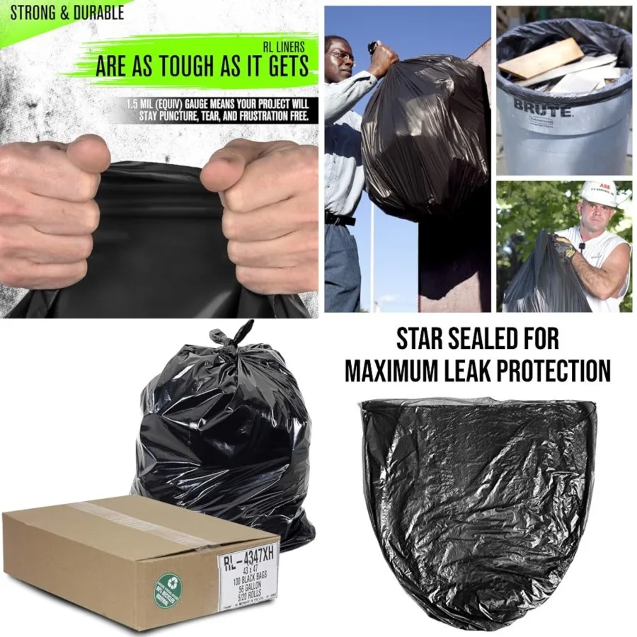 56 Gallon Trash Can Liners 100 Count - 43 x 47 - Thick 1.5 MIL Equivalent Trash Bags for Bathroom, Kitchen, Office, Industrial,
56 Gallon Trash Can Liners 100 Count - 43 x 47 - Thick 1.5 MIL Equivalent Trash Bags for Bathroom, Kitchen, Office, Industrial,