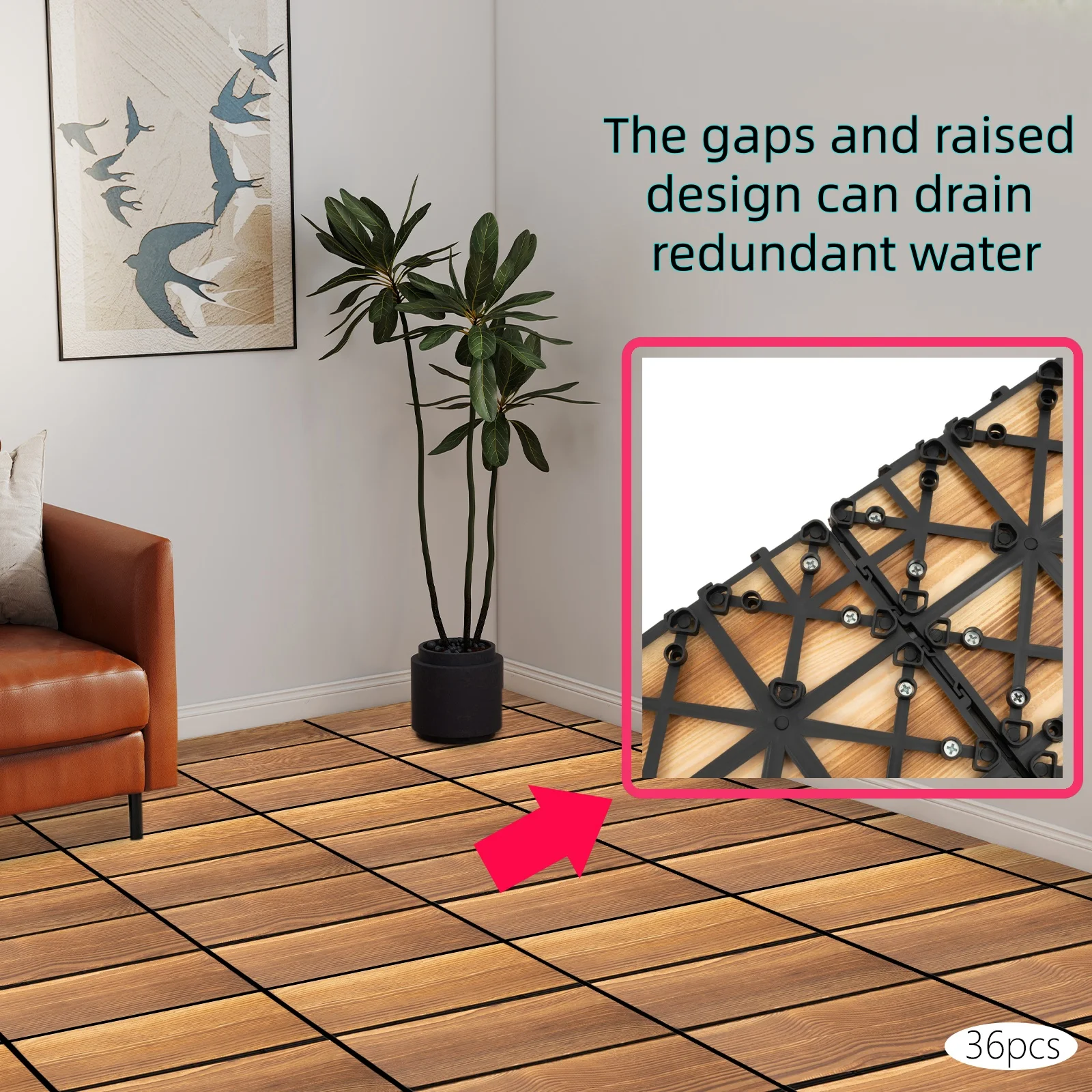 36 PCS Camphor Pine Wood Flooring Tiles 30cm*30cm Splicing Waterproof Outdoor Flooring Kit for Terrace Courtyard Outdoor Balcony
36 PCS Camphor Pine Wood Flooring Tiles 30cm*30cm Splicing Waterproof Outdoor Flooring Kit for Terrace Courtyard Outdoor Balcony