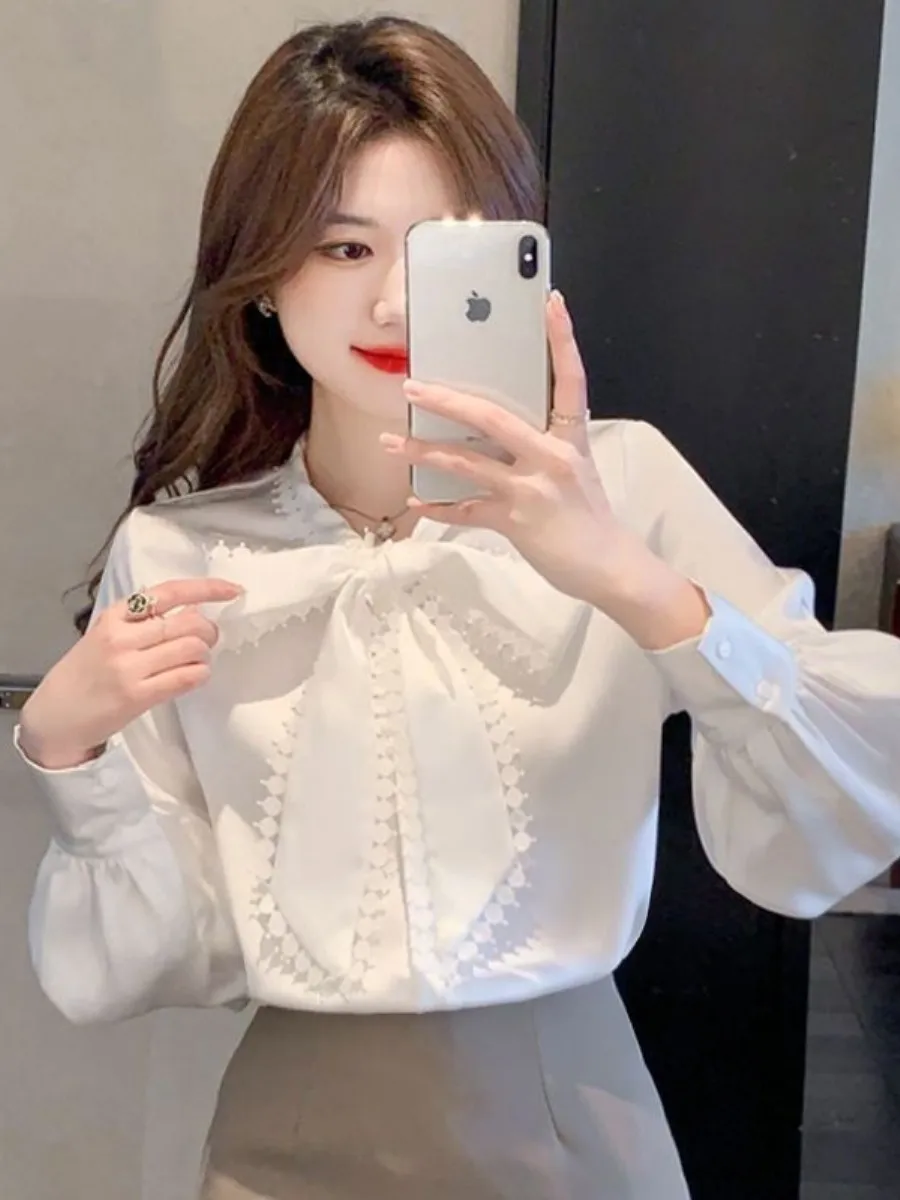 Fashionable Long Sleeve Women's Shirt Autumn Winter Chiffon Lace Base Parka Coat Knot Design Elegant Classy Style
Fashionable Long Sleeve Women's Shirt Autumn Winter Chiffon Lace Base Parka Coat Knot Design Elegant Classy Style