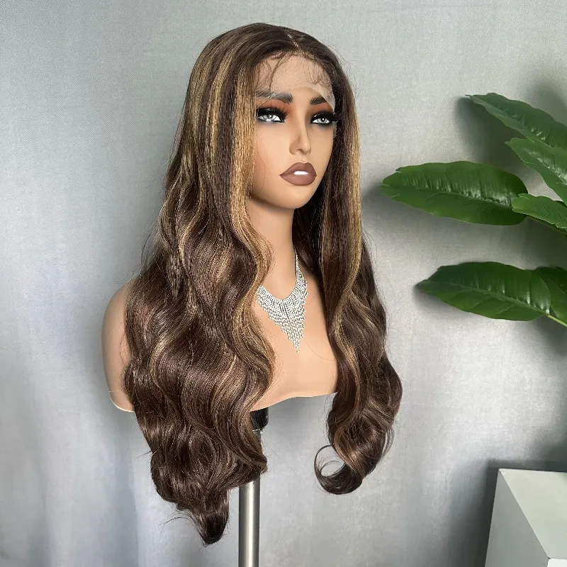 26 Inch Glueless Middle Part Wig Pre Plucked Hairline With Babyhair Highlight Brown Synthetic Wigs Long Body Wave Lace Front Wig
26 Inch Glueless Middle Part Wig Pre Plucked Hairline With Babyhair Highlight Brown Synthetic Wigs Long Body Wave Lace Front Wig