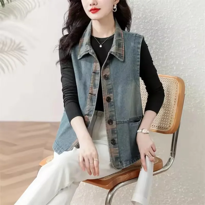 Spring Autumn Sleeveless Temperament Korean Version Women's Short Denim Vest Coat Casual Pocket Loose Ladies Waistcoat Jacket
Spring Autumn Sleeveless Temperament Korean Version Women's Short Denim Vest Coat Casual Pocket Loose Ladies Waistcoat Jacket
