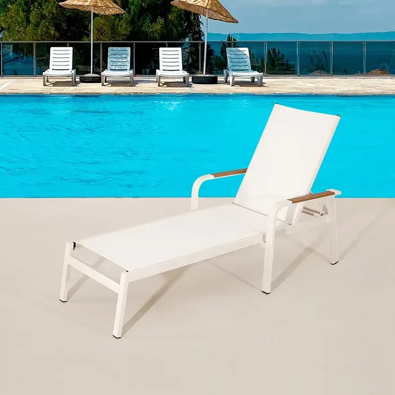 New Exterior Garden White Aluminum Chaise Lounge Sunbed Outdoor Pool Sun Lounger Chair with Plastic Wood Armerest
New Exterior Garden White Aluminum Chaise Lounge Sunbed Outdoor Pool Sun Lounger Chair with Plastic Wood Armerest